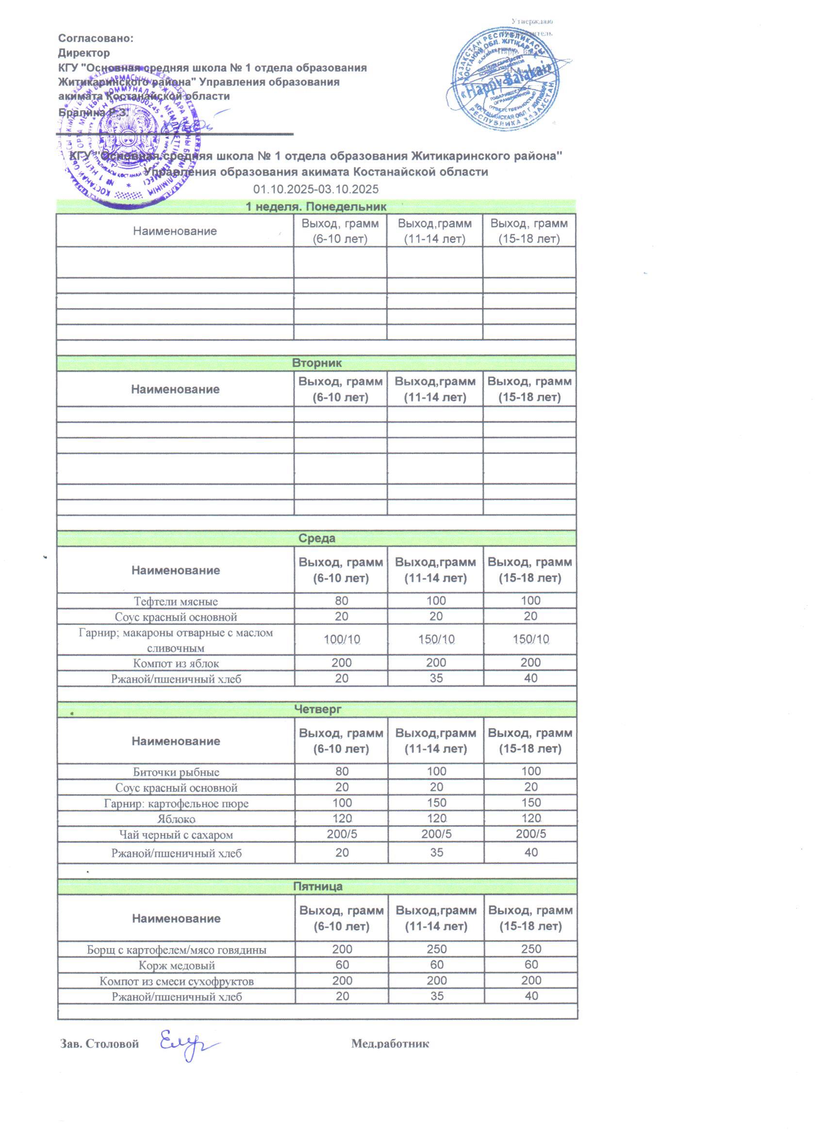 Меню 01.10. 03.10.2025